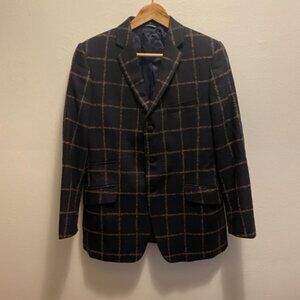 Angelico cashmere blend sports jacket in blue cashmere blend windowpane check